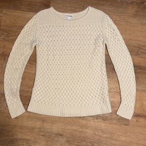 St. John’s Bay Cream Lattice Open Knit Sweater Large Whimsigoth Cottagecore